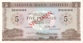 Ulster Bank Ltd 5 Pounds,  1. 3. 1977